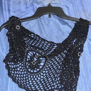 Black Crochet Shawl with Floral Design